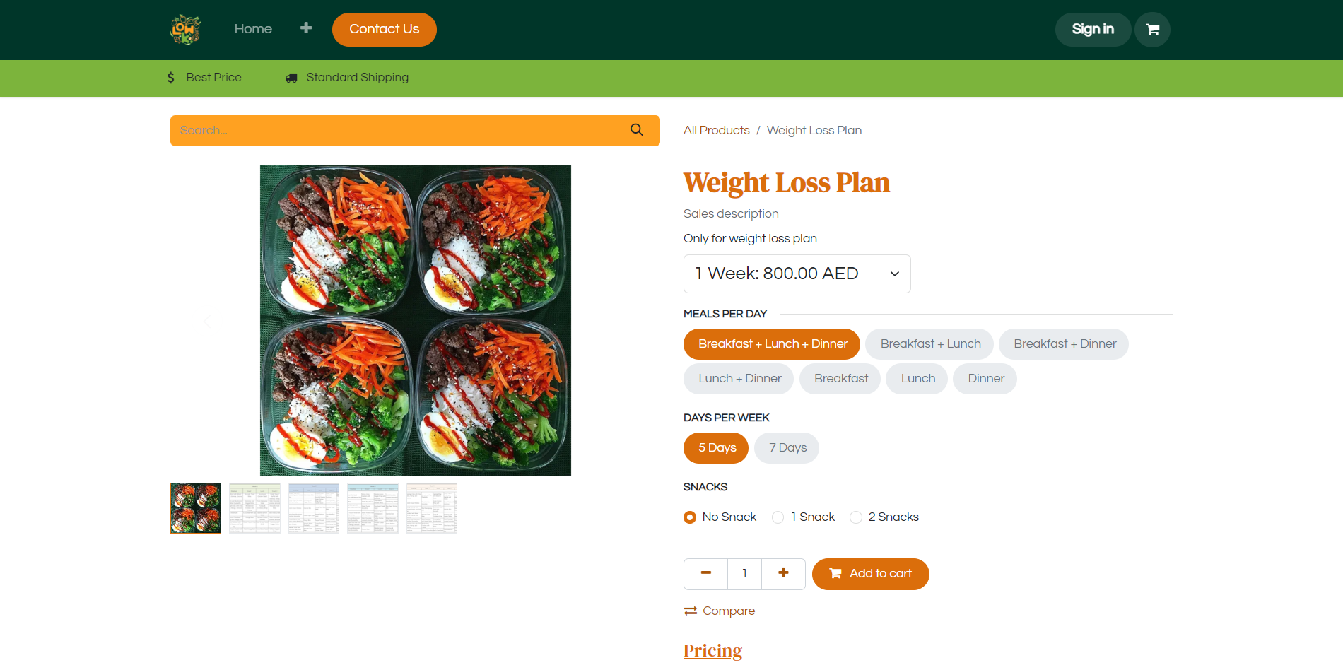 E-commerce website product page E-commerce website LowK weight loss plan product page